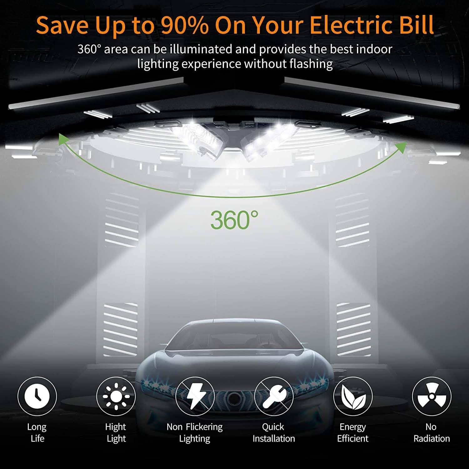 LED Garage Ceiling 360¬∞ Lighting with 576 LEDs