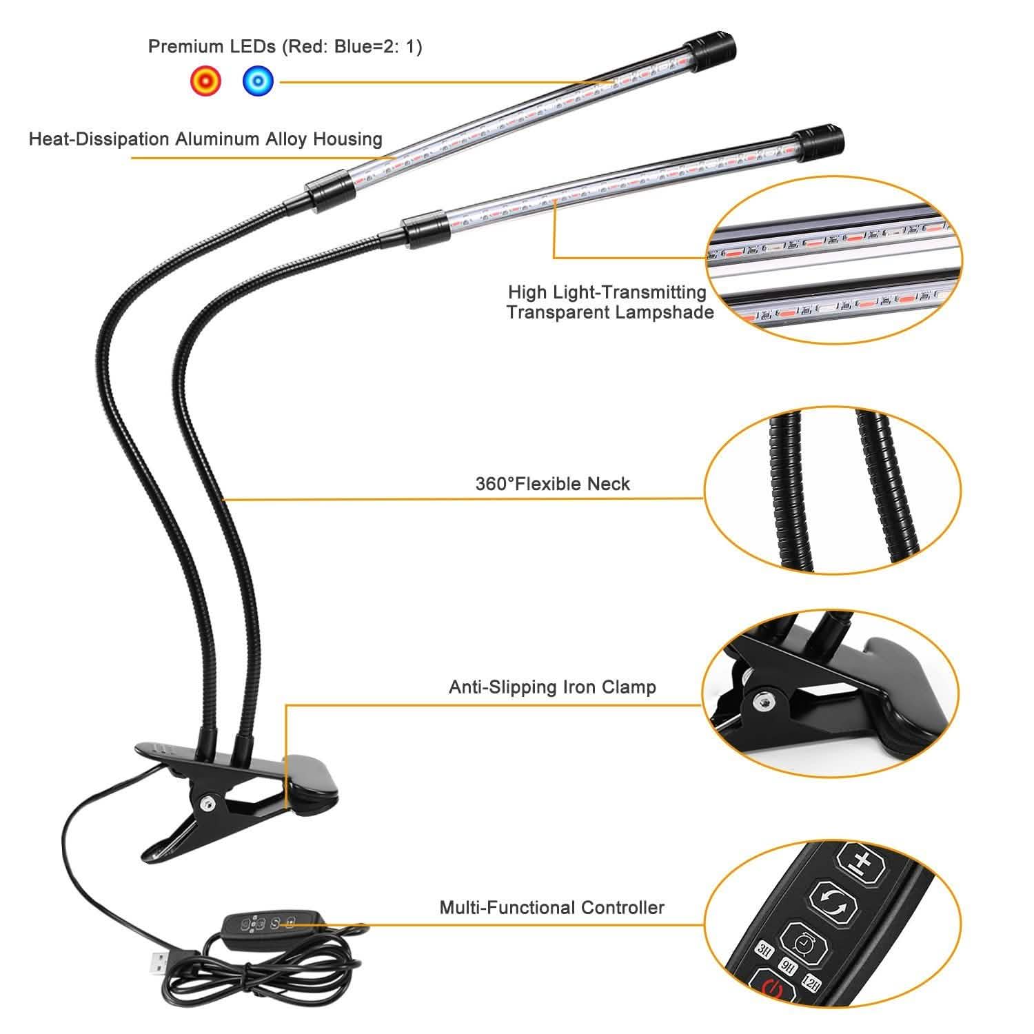 LED Grow Light Dual Head Lamp