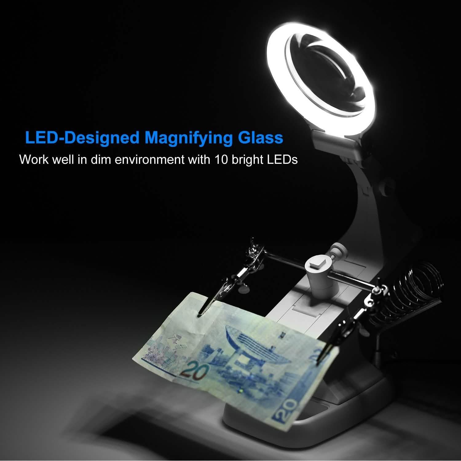 LED Lights Helping Hands Magnifying Glass