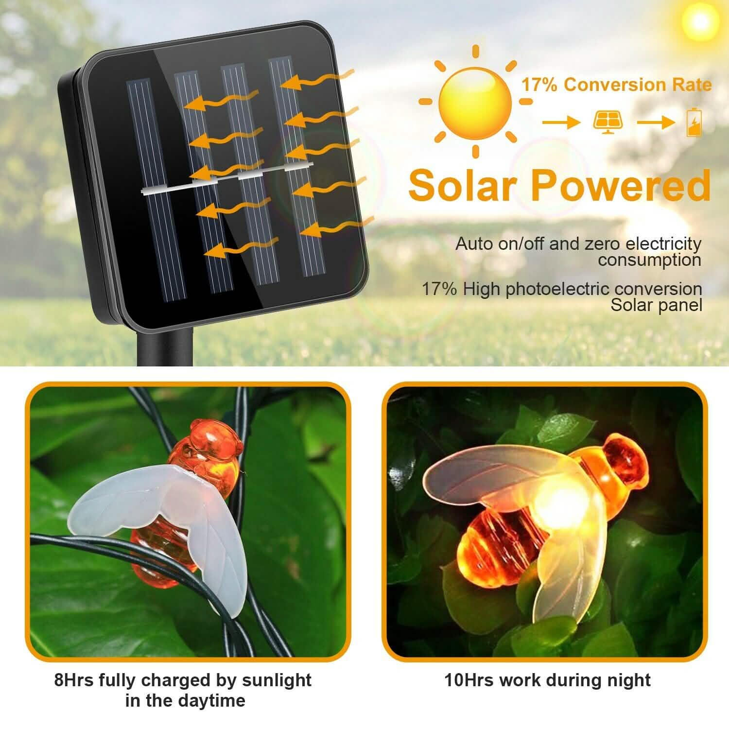 LED Solar String Bee Lights 30 Honeybees