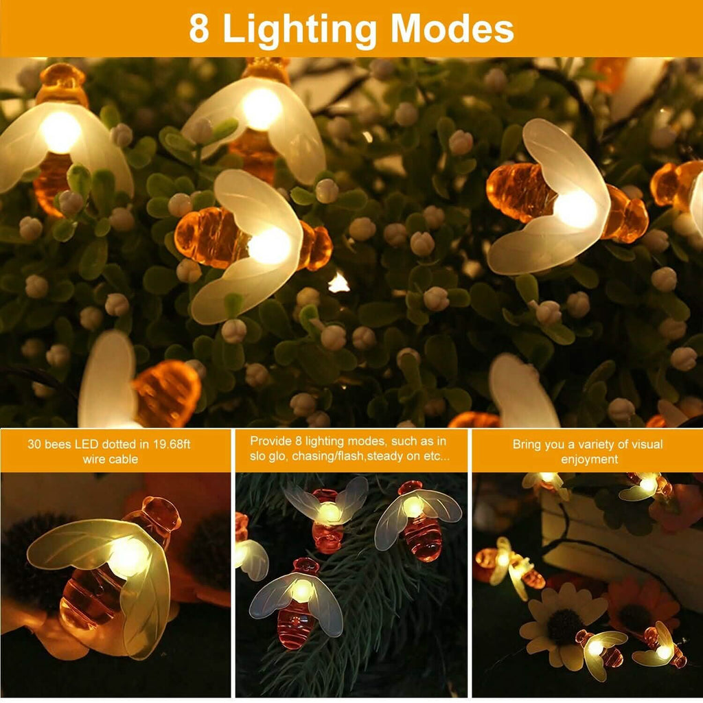 LED Solar String Bee Lights 30 Honeybees