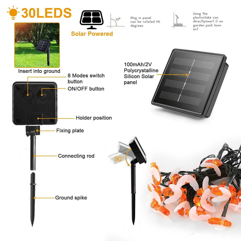 LED Solar String Bee Lights 30 Honeybees