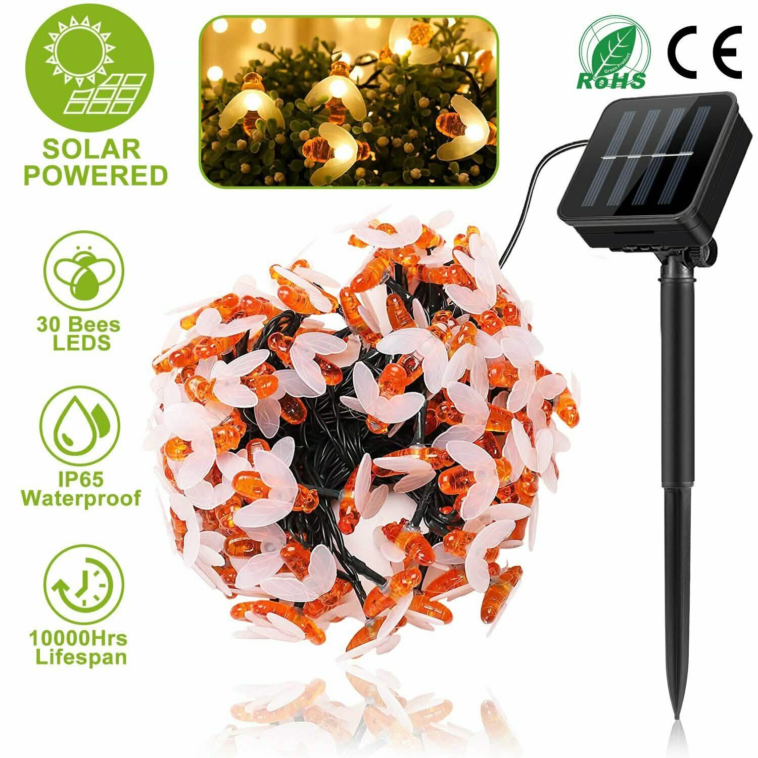 LED Solar String Bee Lights 30 Honeybees