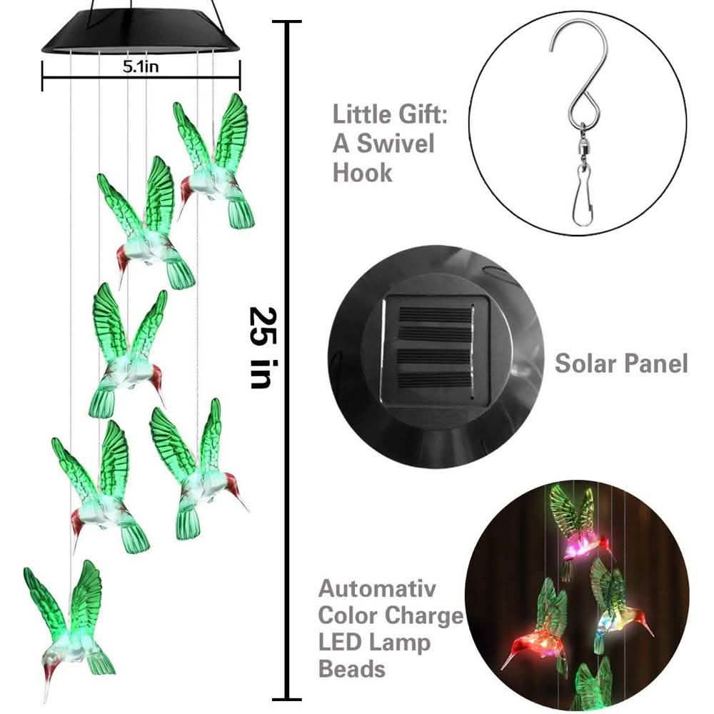 LED Solar String Lights Hummingbird Wind Chime