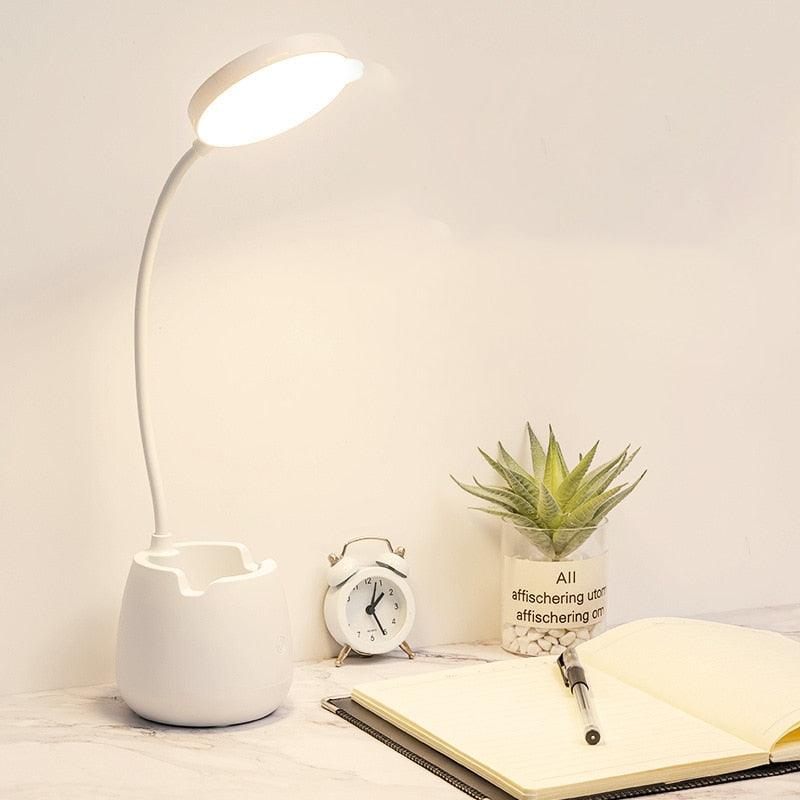 LED Table Lamp With Pen Holder Touch Dimmable Flexo Desk Lamp USB Rechargeable Eye Protection Bedside Learning Reading Lamp Decorative Table Lamp Cute Study Lamps for Bedroom Décor