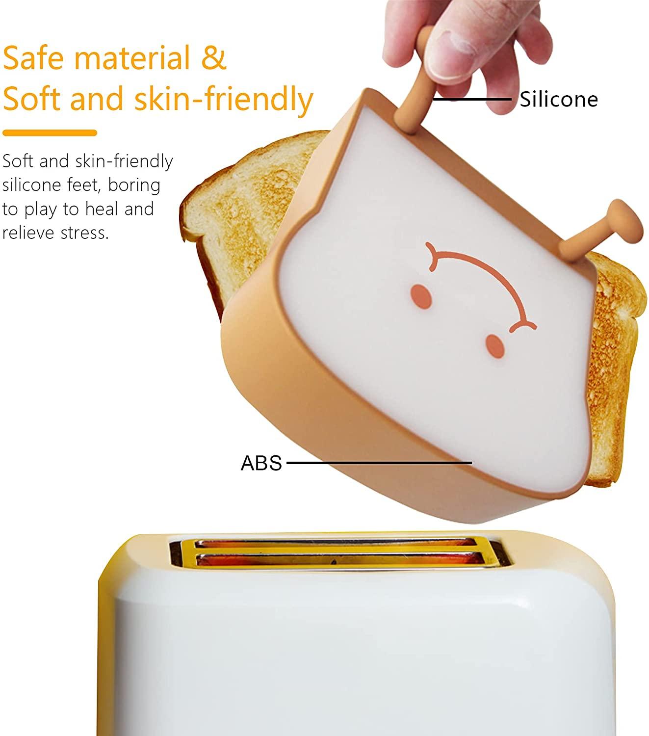 LED Toast Night Light with Silicone Foot Phone Holder Table Lamp Infinite Dimming Bread Decoration Creative Lamp Decorative Table Lamp Cute Study Lamps for Bedroom Décor