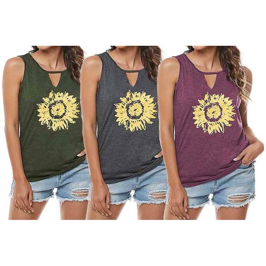 Leo Rosi Women Casual Sunflower Summer Tank Top