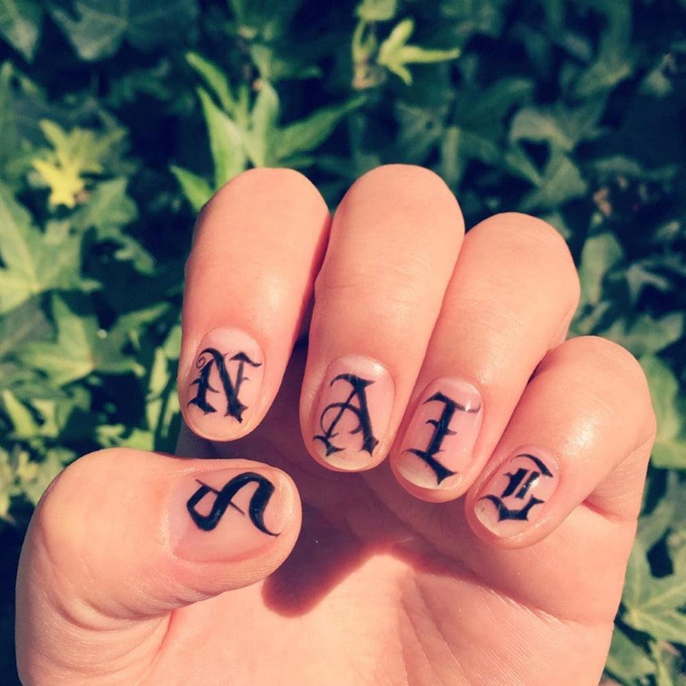 Letter 3D Decals Nail Art Stickers English Old Font Black Number Tattoo Nails Design Water Sliders Manicure Decoration 3D Nail Supplies Holographic Old English Character Nail Self-Adhesive Sticker English Font Design Manicure Decorations Accessories