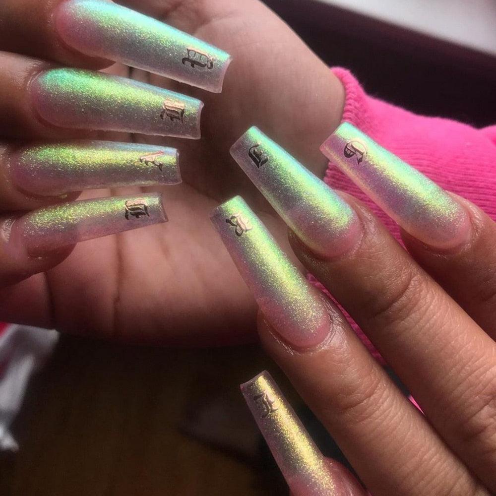 Letter 3D Decals Nail Art Stickers English Old Font Black Number Tattoo Nails Design Water Sliders Manicure Decoration 3D Nail Supplies Holographic Old English Character Nail Self-Adhesive Sticker English Font Design Manicure Decorations Accessories
