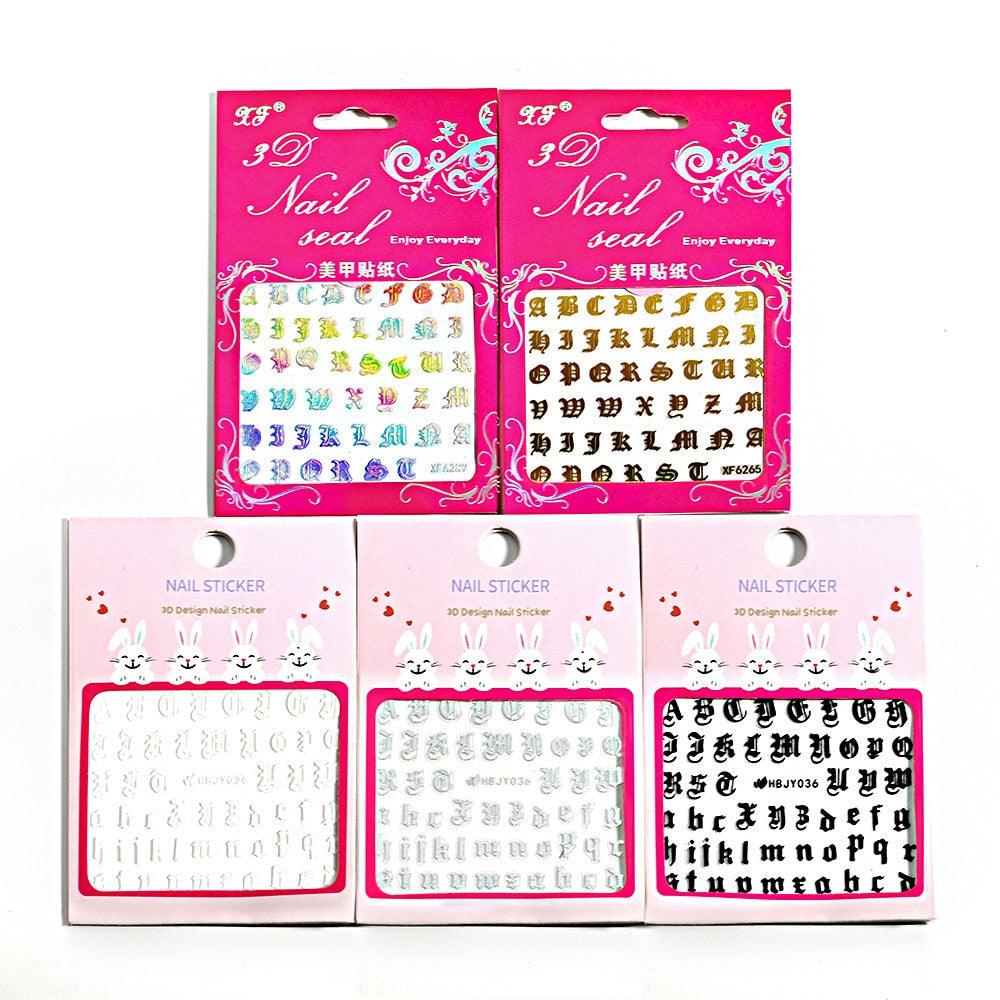 Letter 3D Decals Nail Art Stickers English Old Font Black Number Tattoo Nails Design Water Sliders Manicure Decoration 3D Nail Supplies Holographic Old English Character Nail Self-Adhesive Sticker English Font Design Manicure Decorations Accessories