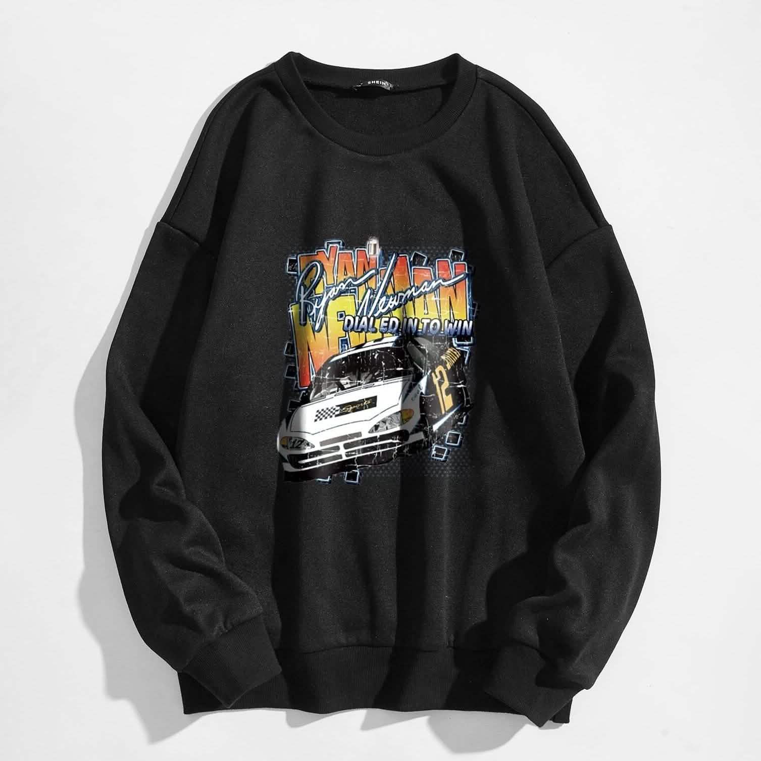 Letter and Car Print Oversized Sweatshirt