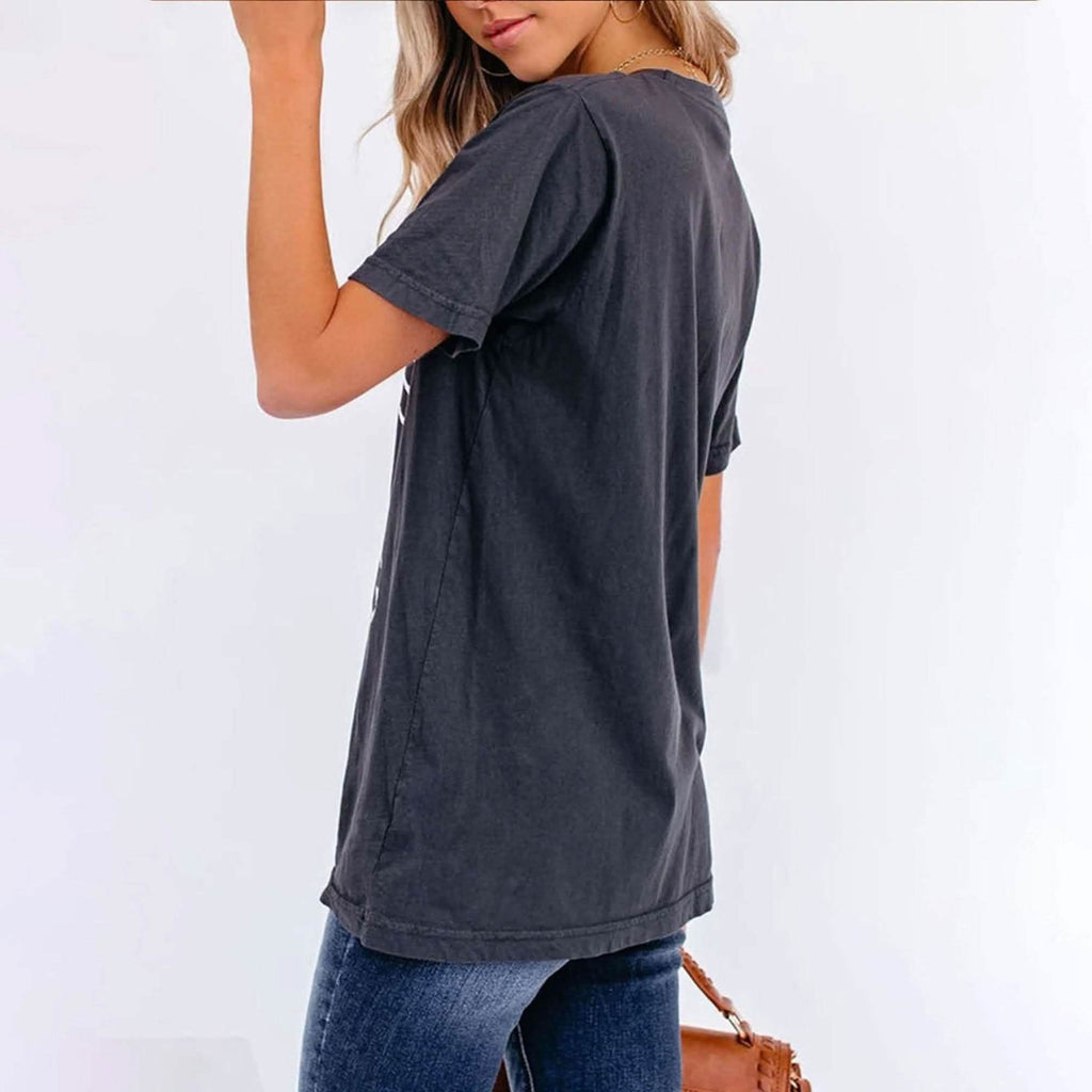 Letters Print Round Neck Short Sleeve Casual T-Shirt