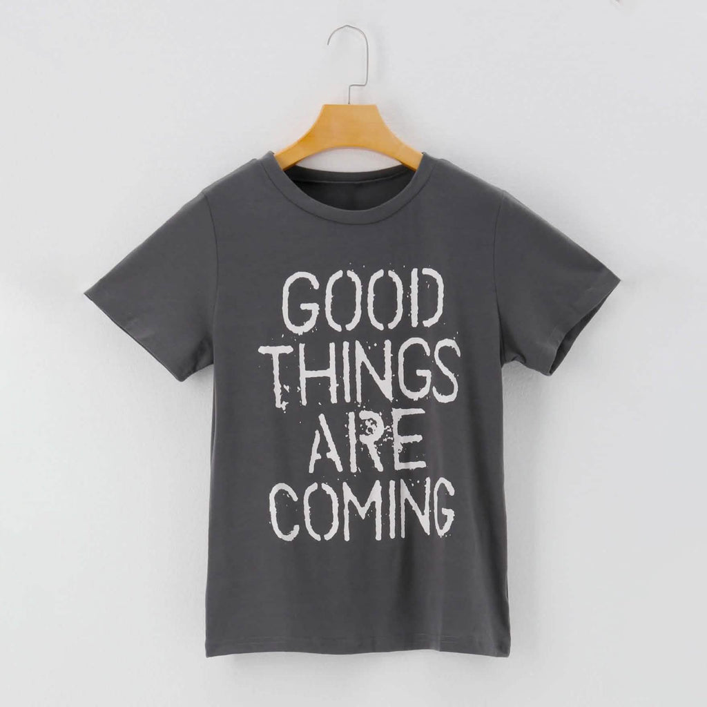 Letters Print Round Neck Short Sleeve Casual T-Shirt