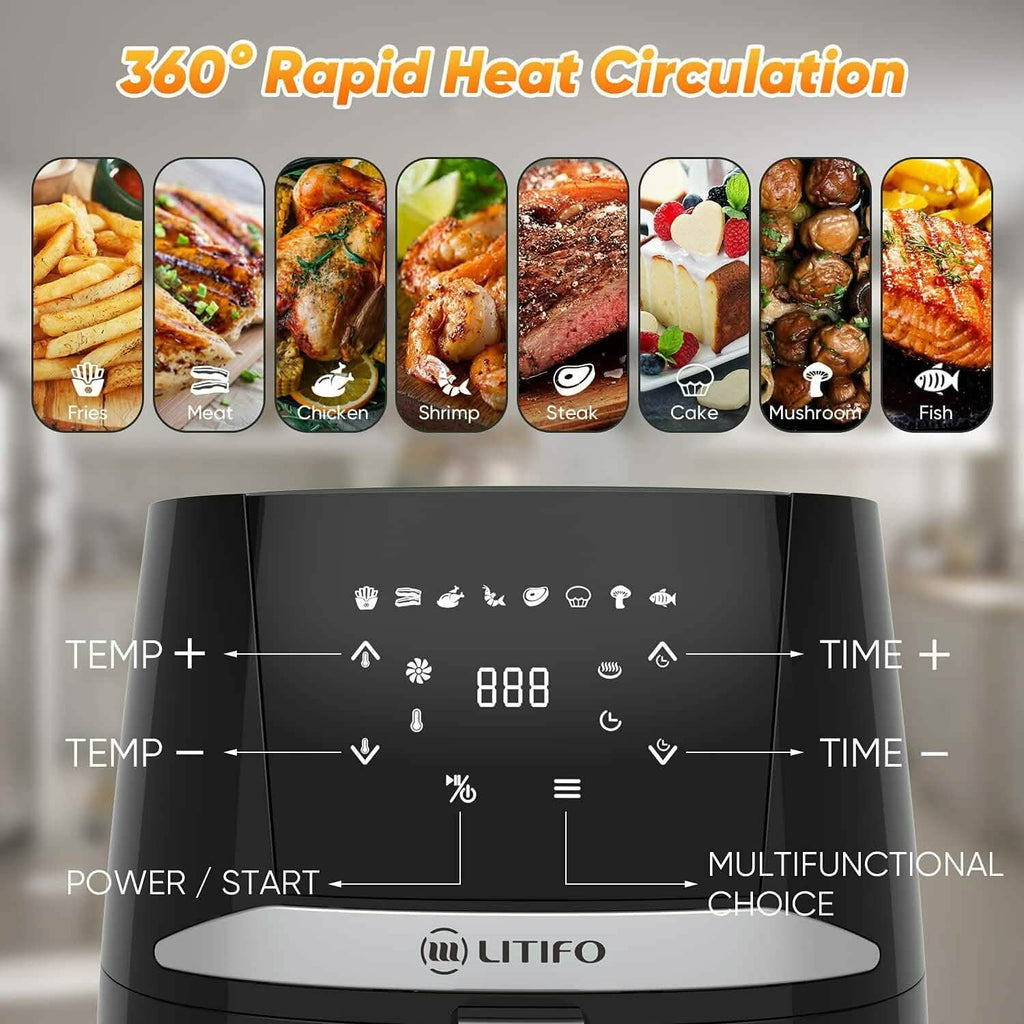 LITIFO 4.5QT Air Fryer with Digital LED Touch Screen Single Basket System