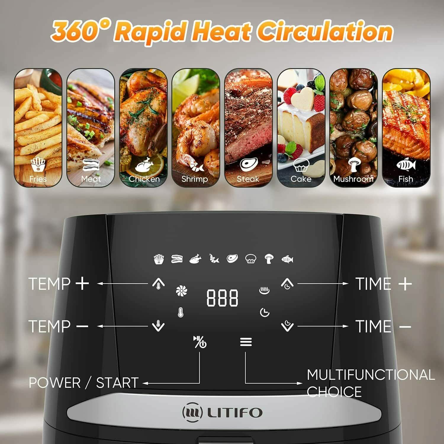 LITIFO 4.5QT Air Fryer with Digital LED Touch Screen Single Basket System