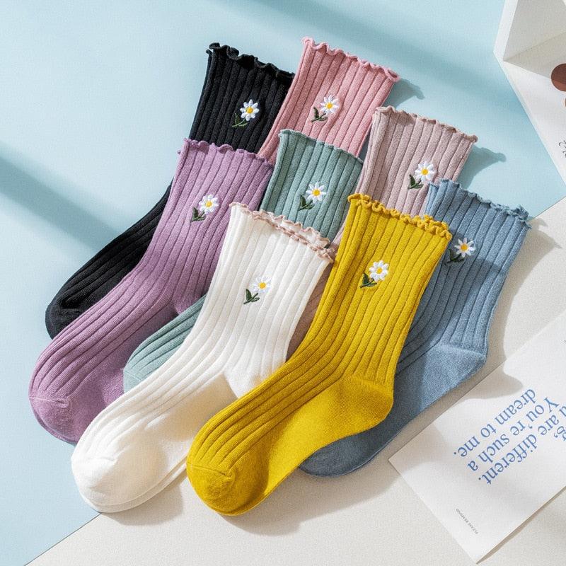 Little Flower Socks Girl's Socks Simple Solid Color Socks Women's Long Socks Kawaii Happy And Funny Breathable Socks For Women