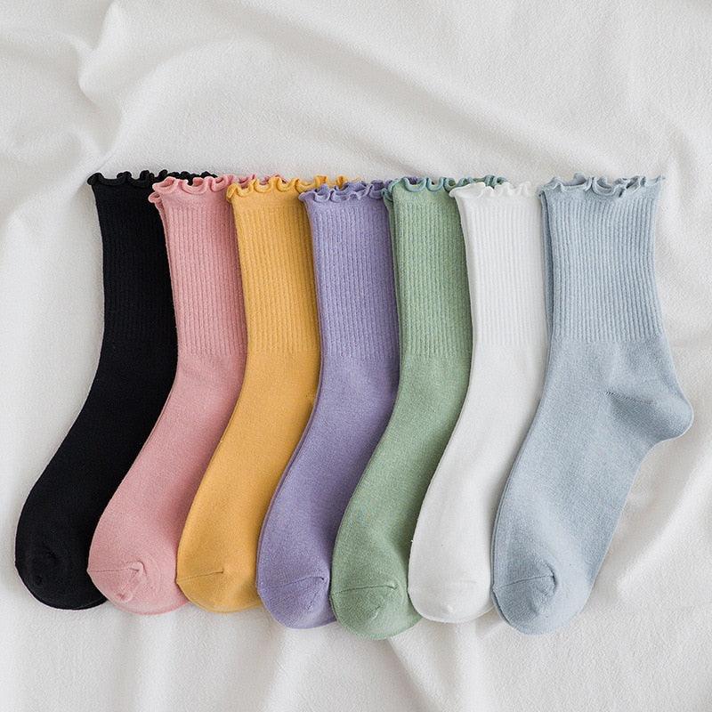 Little Flower Socks Girl's Socks Simple Solid Color Socks Women's Long Socks Kawaii Happy And Funny Breathable Socks For Women