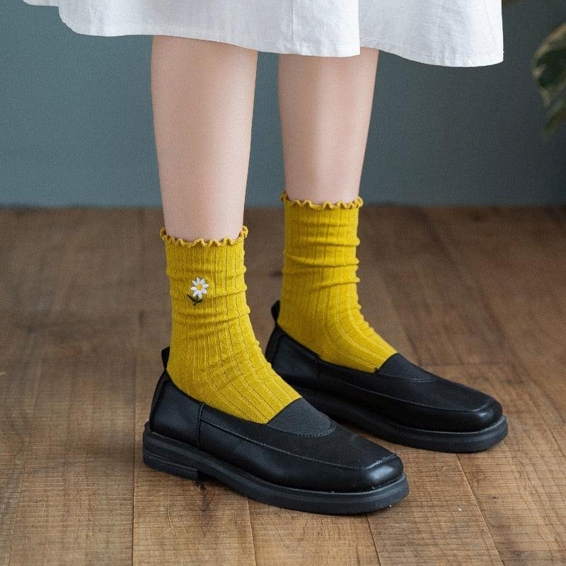 Little Flower Socks Girl's Socks Simple Solid Color Socks Women's Long Socks Kawaii Happy And Funny Breathable Socks For Women