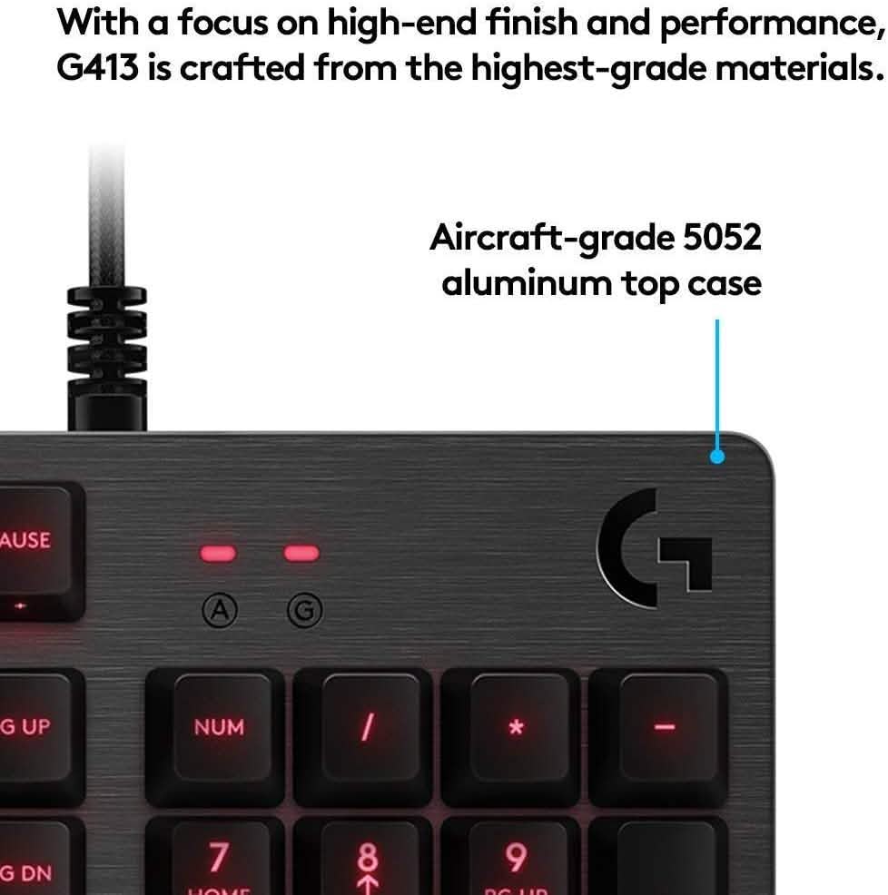 Logitech G413 Backlit Mechanical Gaming Keyboard USB Passthrough Carbon (Refurbished)
