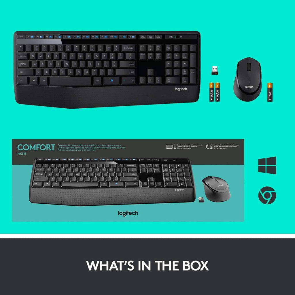 Logitech Wireless Combo Full-Sized Keyboard with Comfortable Right-Handed Mouse (Refurbished)