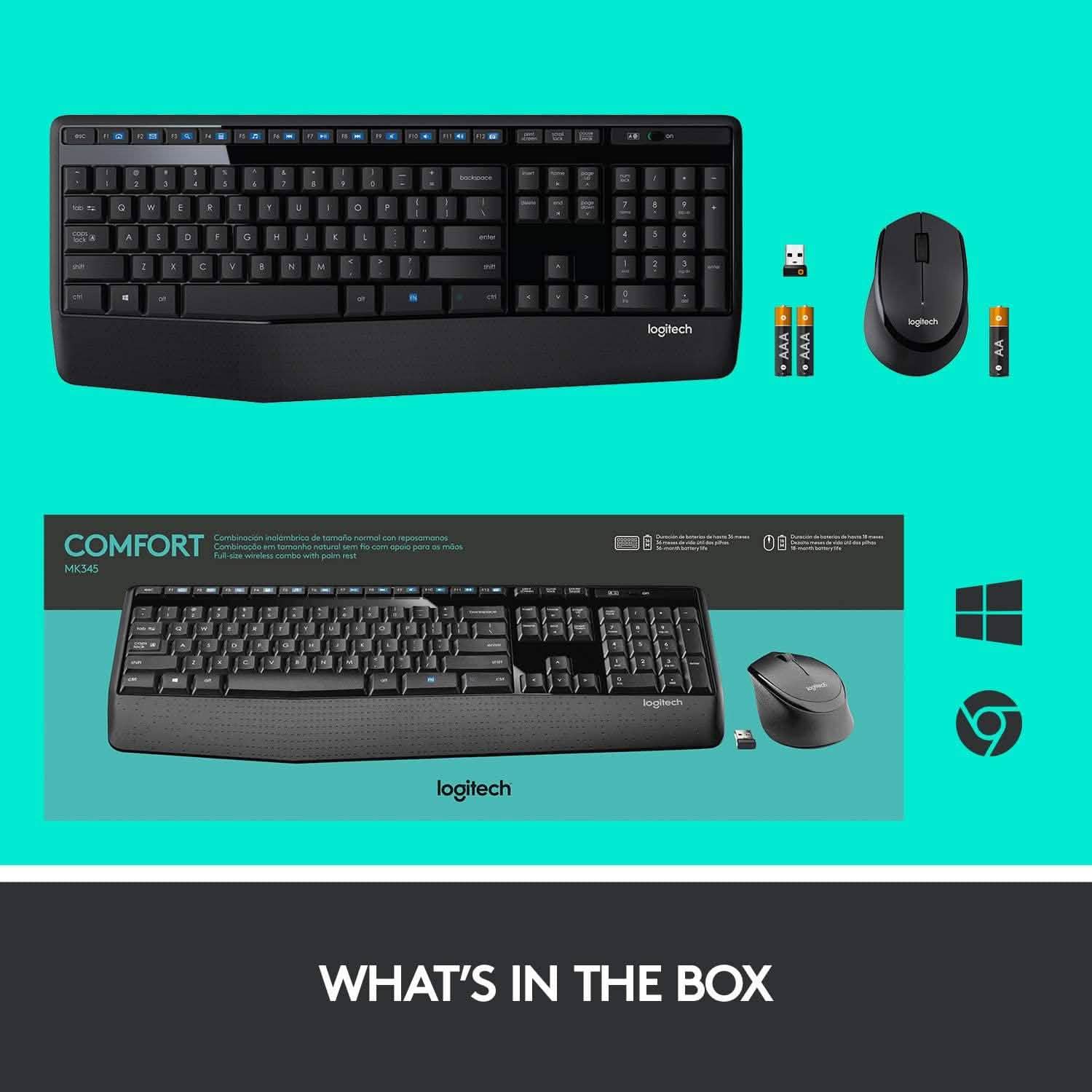 Logitech Wireless Combo Full-Sized Keyboard with Comfortable Right-Handed Mouse (Refurbished)