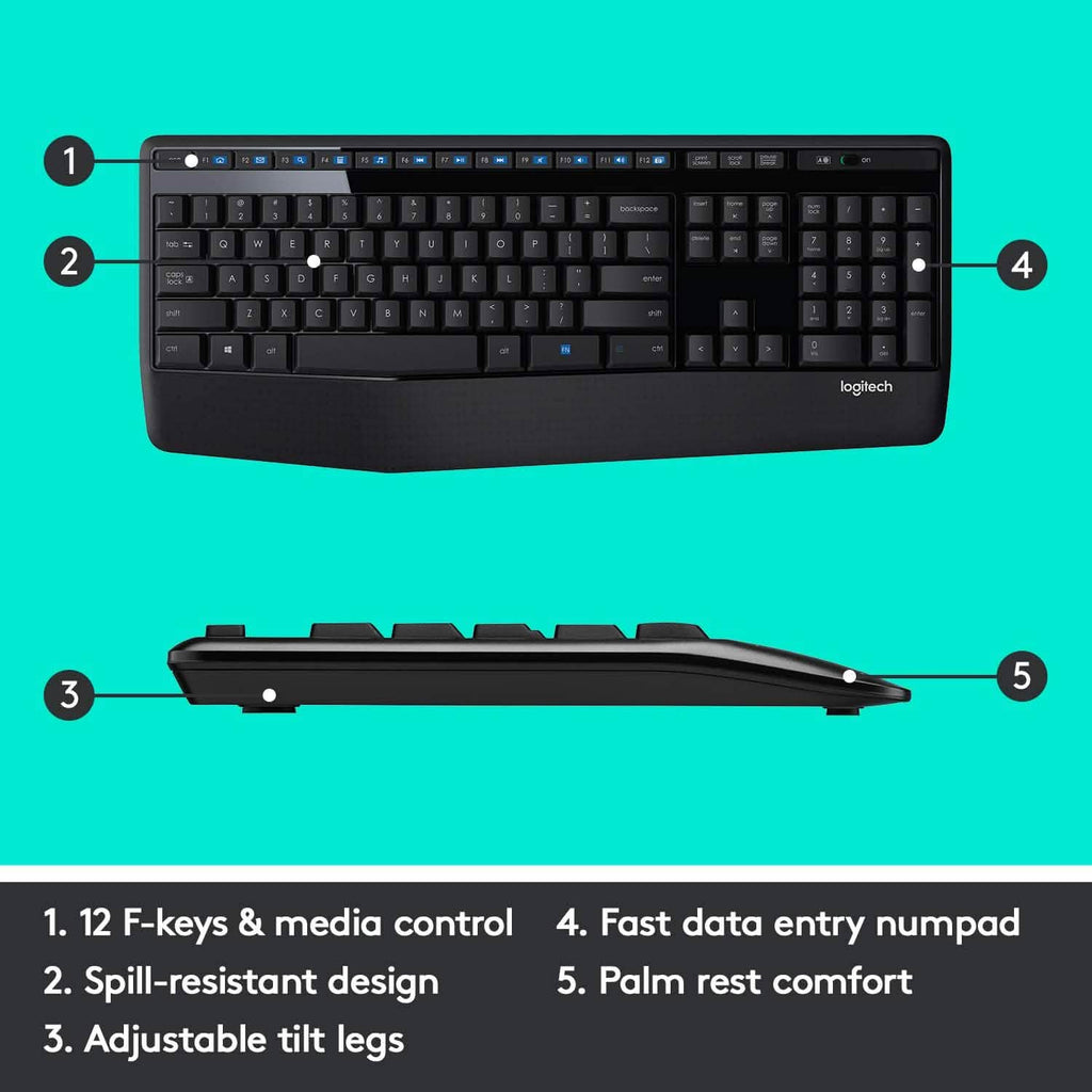 Logitech Wireless Combo Full-Sized Keyboard with Comfortable Right-Handed Mouse (Refurbished)