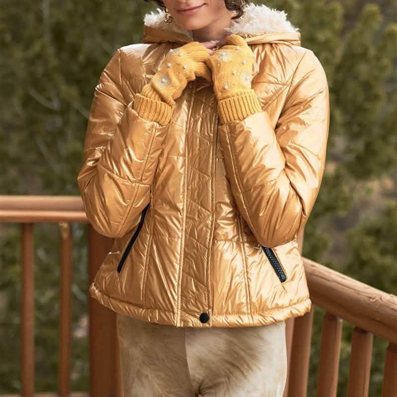 Long Sleeve Fuzzy Faux Fur Hood Padded Jacket