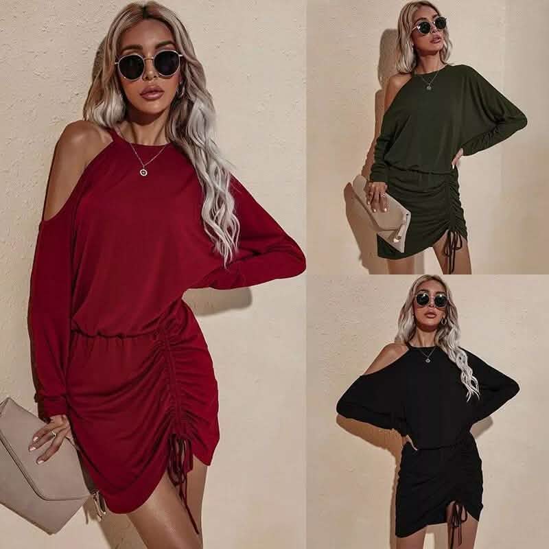 Long Sleeve Off Shoulder Sexy Loose Tie Dress