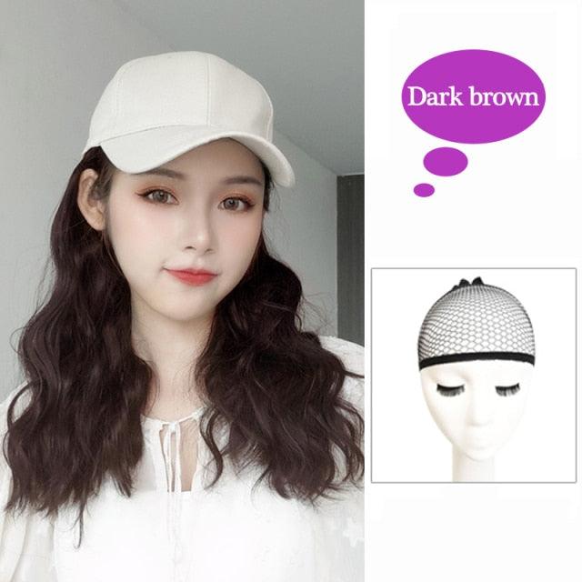 Long Synthetic Baseball Cap Hair Wig Natural Black Cap Hair Extensions Natural Corn Whisker wig Wave Wigs Hat Wig Adjustable Wigs For Black Women Cosplay Wigs For Women