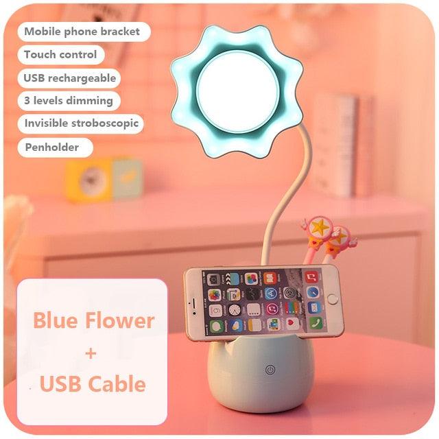 Lovely 3 Levels Dimmer Reading Table Lamp Pen Case Base Student LED Desk Lamp Girls Charge Bedside Lamp for Bedroom Studyroom Cute Study Lamps for Bedroom Décor