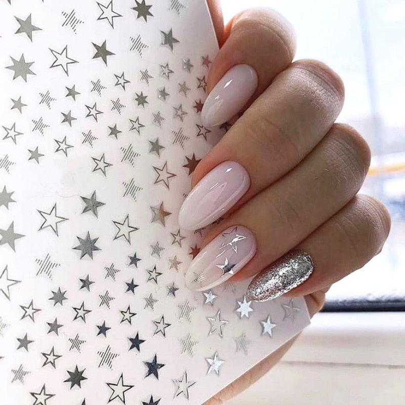 Lovely Stars Geometry 3D Nails Art Sticker Gold Silver Rose gold Ornaments self-Adhesive Sliders Manicure Accessories Decoration for Women Girls Art Stickers Decal Decoration Metallic Curve Strip Line Nail