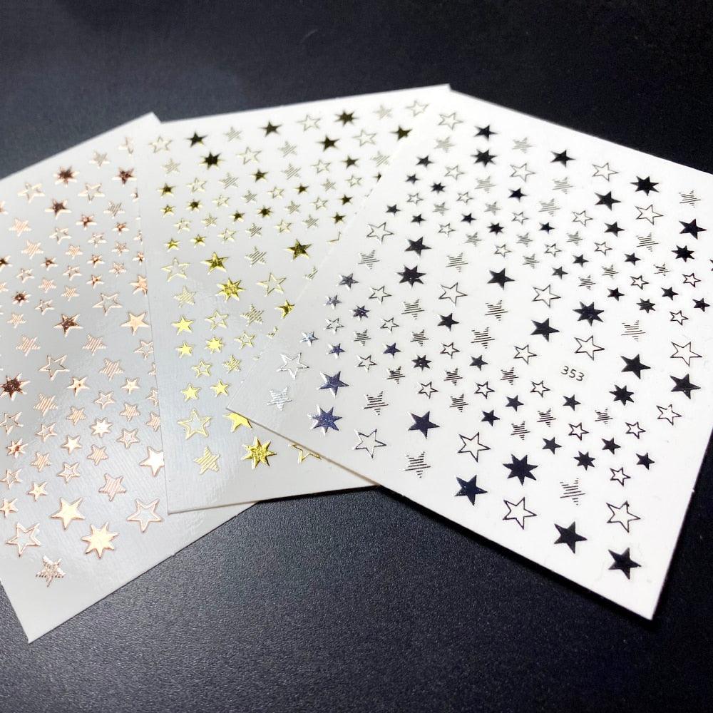 Lovely Stars Geometry 3D Nails Art Sticker Gold Silver Rose gold Ornaments self-Adhesive Sliders Manicure Accessories Decoration for Women Girls Art Stickers Decal Decoration Metallic Curve Strip Line Nail