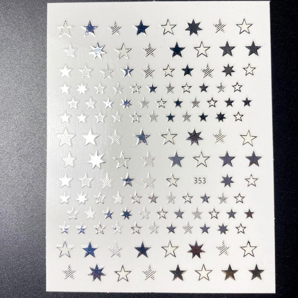 Lovely Stars Geometry 3D Nails Art Sticker Gold Silver Rose gold Ornaments self-Adhesive Sliders Manicure Accessories Decoration for Women Girls Art Stickers Decal Decoration Metallic Curve Strip Line Nail