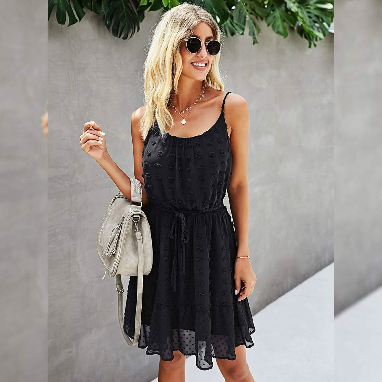 Lovinchic Women's Spaghetti Strap Tied Waist Floral Mini Dress Summer Casual Flowy Dress