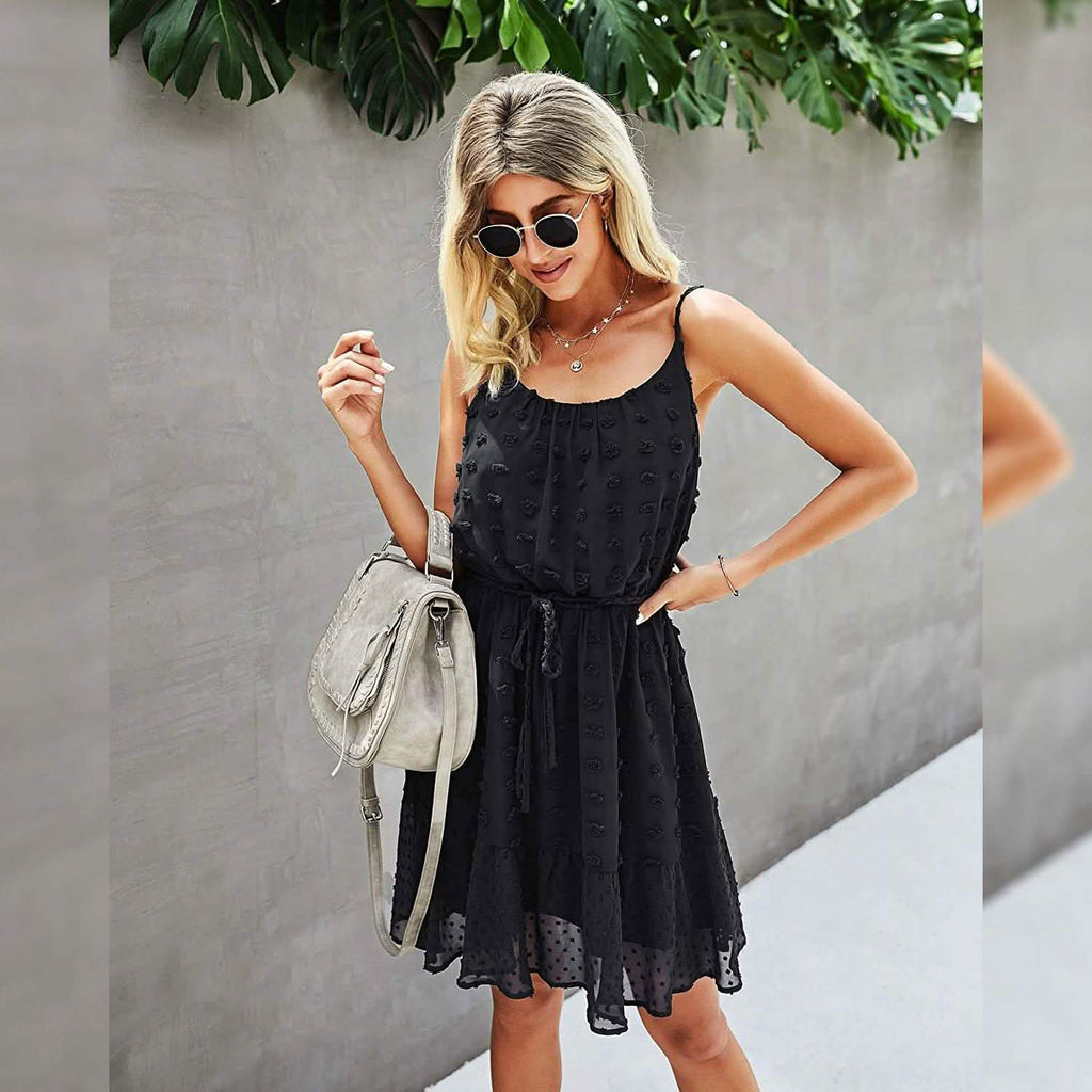 Lovinchic Women's Spaghetti Strap Tied Waist Floral Mini Dress Summer Casual Flowy Dress