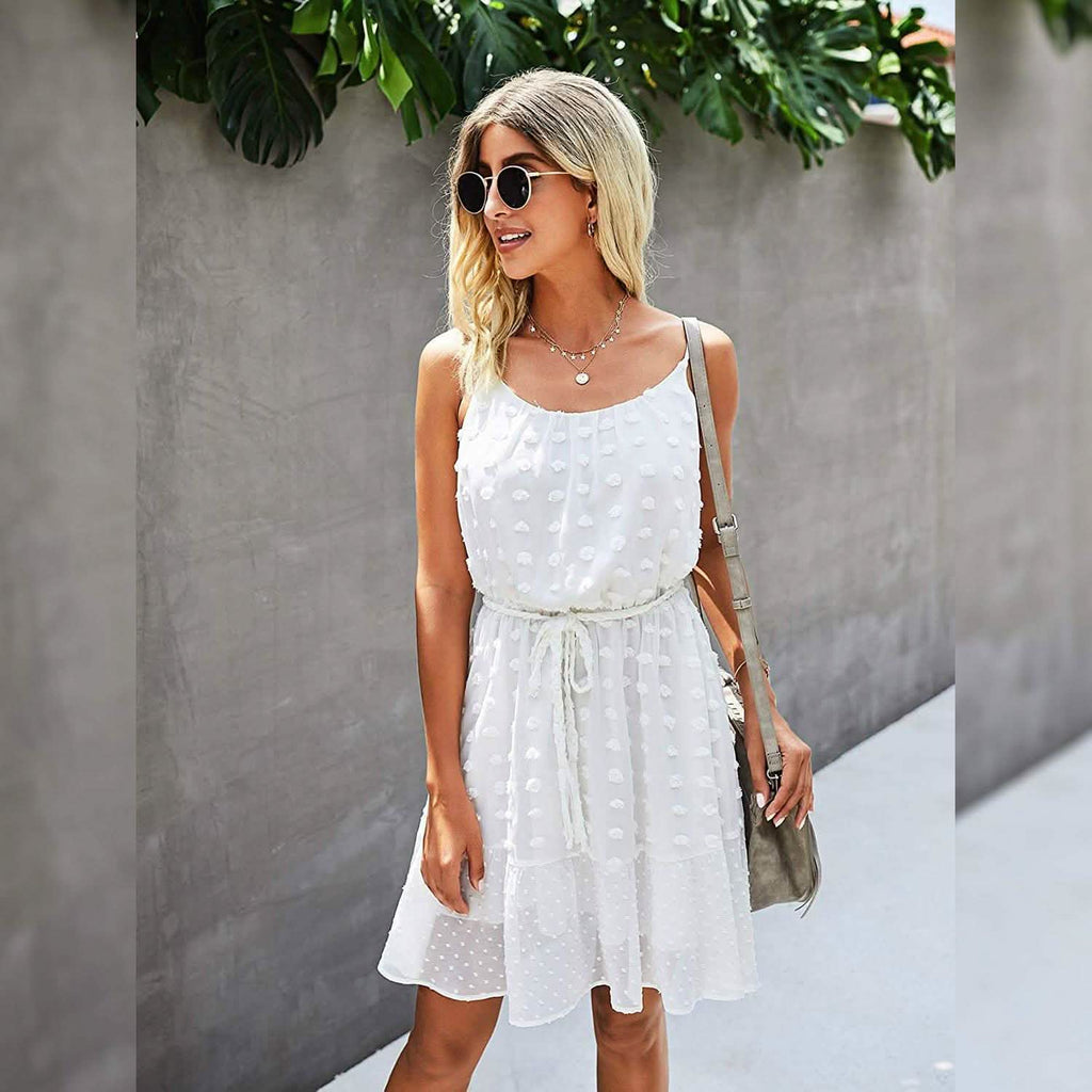Lovinchic Women's Spaghetti Strap Tied Waist Floral Mini Dress Summer Casual Flowy Dress
