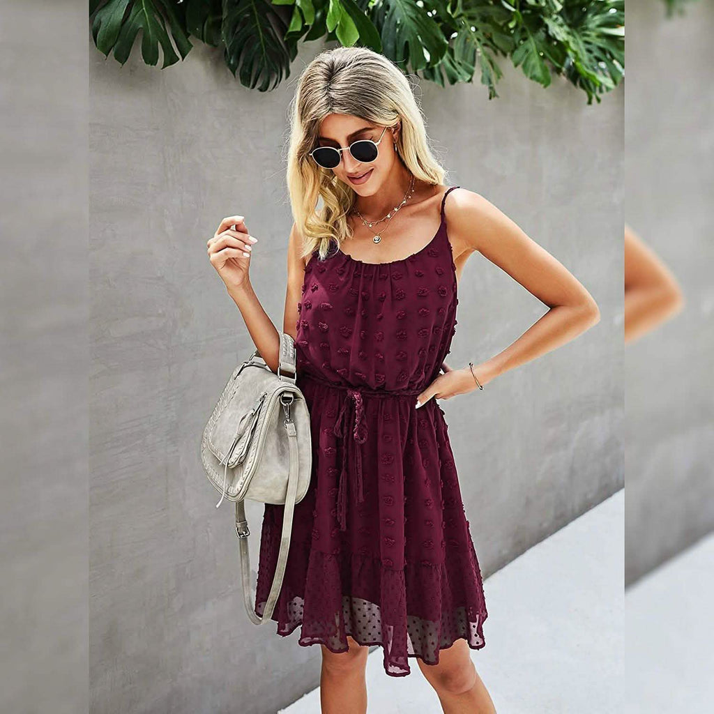 Lovinchic Women's Spaghetti Strap Tied Waist Floral Mini Dress Summer Casual Flowy Dress