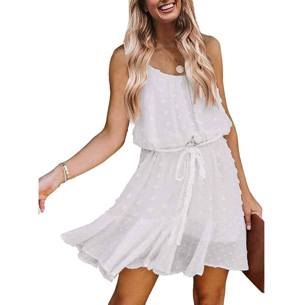 Lovinchic Women's Spaghetti Strap Tied Waist Floral Mini Dress Summer Casual Flowy Dress