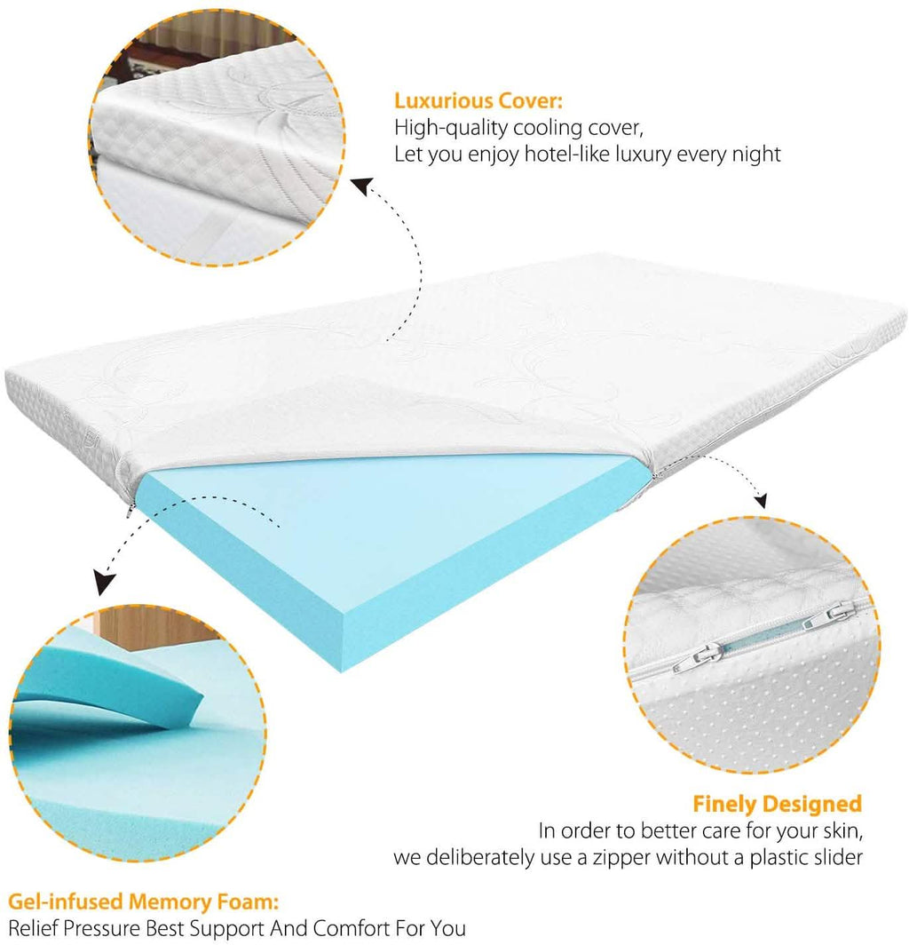 LSOFT Mattress Pad Gel Infused Memory Foam Mattress Topper 4 Corner Elastic Anchor Band Washable Bed Cover