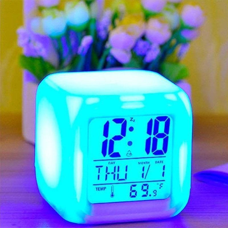 Luminous Alarm Clock Multifunctional White Screen Color Changing Bedroom Night Light Touch Control Bedside Lamp Dimmable Multi-Color Changing Gift Ideas Colorful Decompression Digital Accessories