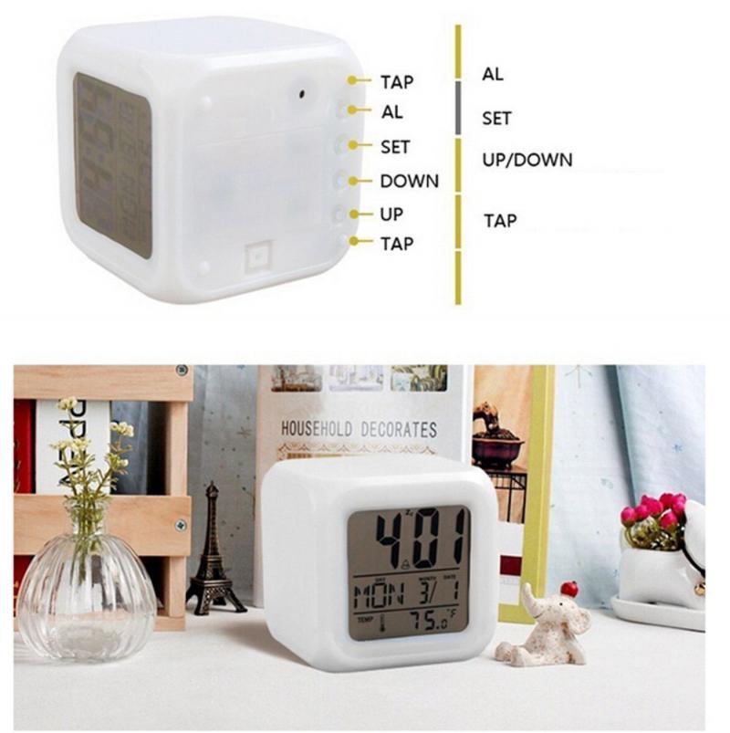 Luminous Alarm Clock Multifunctional White Screen Color Changing Bedroom Night Light Touch Control Bedside Lamp Dimmable Multi-Color Changing Gift Ideas Colorful Decompression Digital Accessories