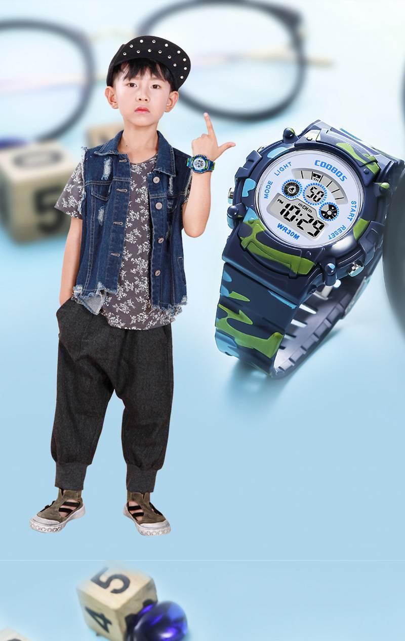 Luminous Camouflage Kids Watches LED Colorful Flash Digital Waterproof Alarm Date Week Digital Sport Watch For Boys Girls Kid Waterproof Electronic Multi Function Casual Outdoor Watches