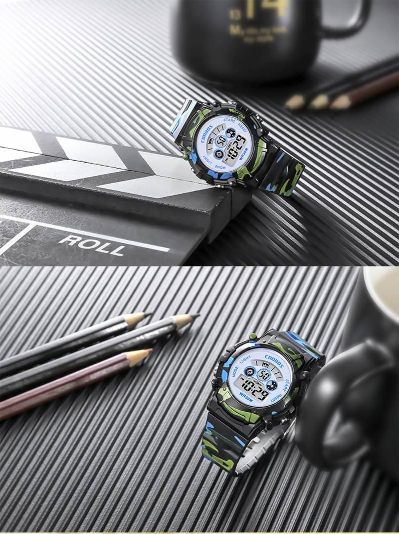 Luminous Camouflage Kids Watches LED Colorful Flash Digital Waterproof Alarm Date Week Digital Sport Watch For Boys Girls Kid Waterproof Electronic Multi Function Casual Outdoor Watches