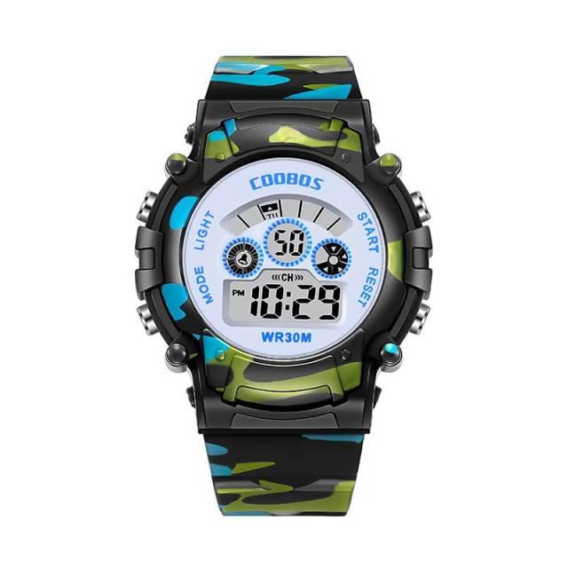 Luminous Camouflage Kids Watches LED Colorful Flash Digital Waterproof Alarm Date Week Digital Sport Watch For Boys Girls Kid Waterproof Electronic Multi Function Casual Outdoor Watches
