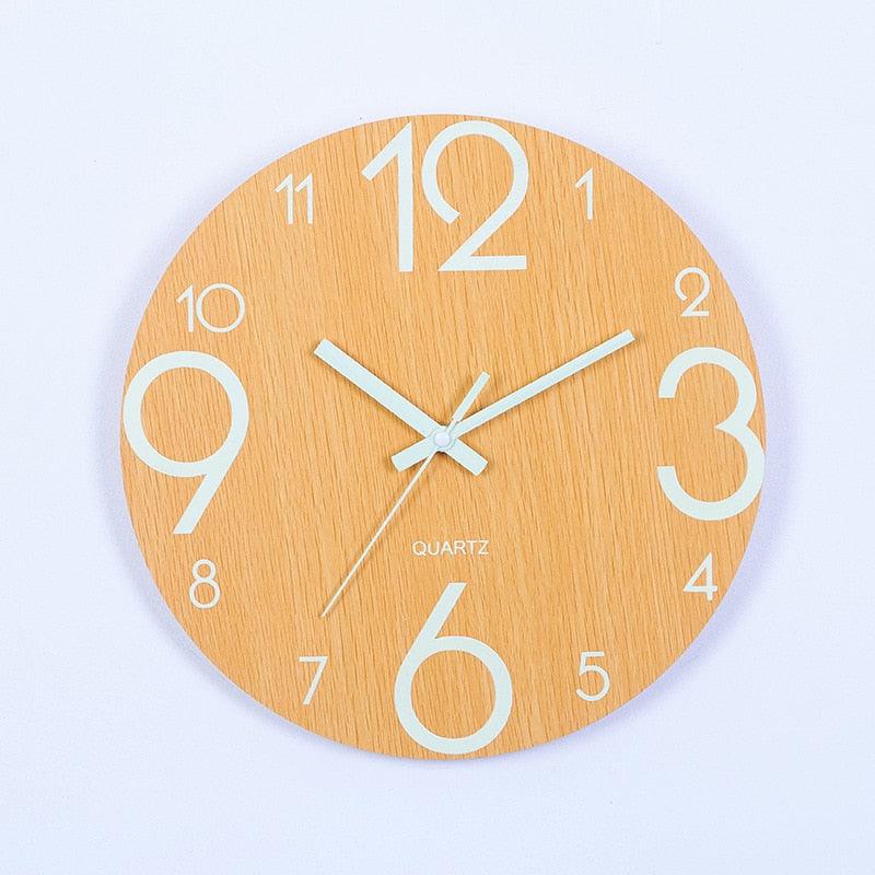 Luminous Wall Clock Silent Non-Ticking Quartz Wall Clocks Large Luminous Function Numbers and Hands Battery Operated Decorative Wall Clock for Office 12 Inch Wooden Silent Non-Ticking Kitchen Wall Clocks With Night Lights For Indoor/Outdoor Living Room