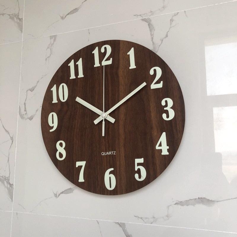 Luminous Wall Clock Silent Non-Ticking Quartz Wall Clocks Large Luminous Function Numbers and Hands Battery Operated Decorative Wall Clock for Office 12 Inch Wooden Silent Non-Ticking Kitchen Wall Clocks With Night Lights For Indoor/Outdoor Living Room