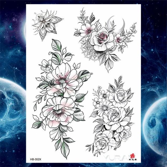 Luxury Big Tattoo Stickers Butterfly Body Arm Leg Tattoos Temporary Black Flower Rose Tattoos For Women's Adults