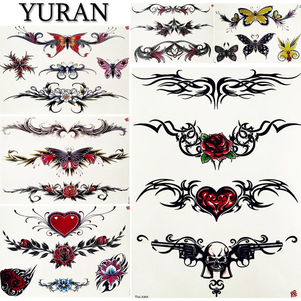 Luxury Big Tattoo Stickers Butterfly Body Arm Leg Tattoos Temporary Black Flower Rose Tattoos For Women's Adults