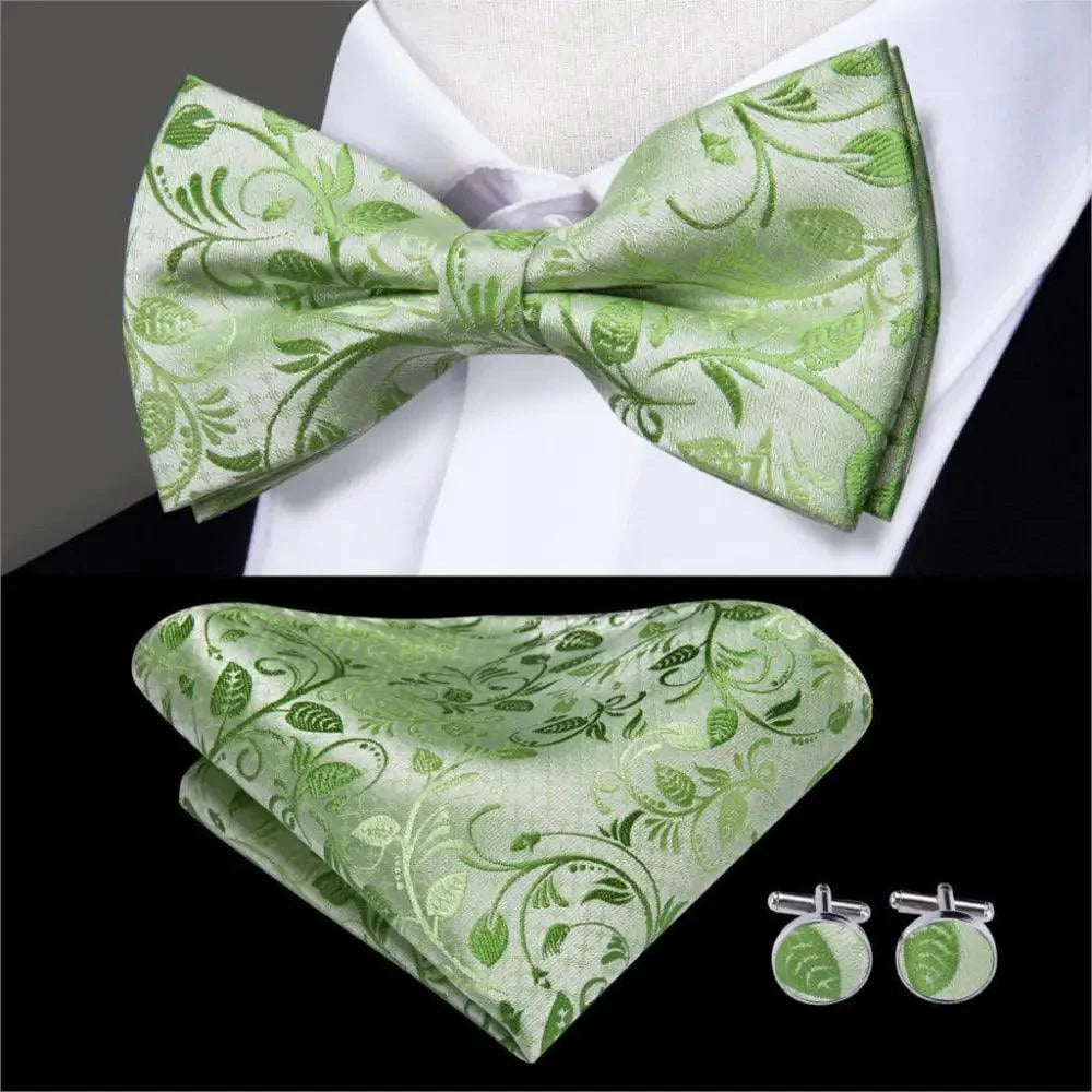 Luxury Butterfly Beige Silk Bow Ties For Men Gentlemens Cufflinks Set Elegant Design Wedding Party Bowties For Tuxedo Excellent Gift For Prom