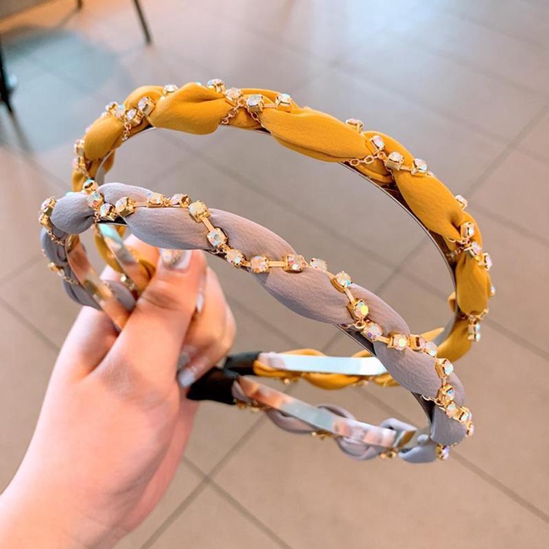 Luxury Crystal Rhinestone Cross Hair Bands For Girls Women Chiffon Stylish Headwear Korean Hair Bands Hoop New Fashion Gorgeous Hair Accessories For Women